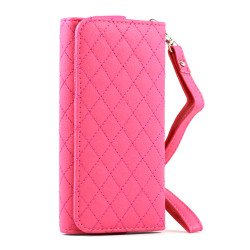iPhone 5 5C 5S Universal Flip Leather Wallet Case with Strap (Hot Pink)